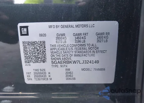 2020 Buick Enclave Fwd Essence from USA, damaged, VIN 5GAERBKW7LJ324149